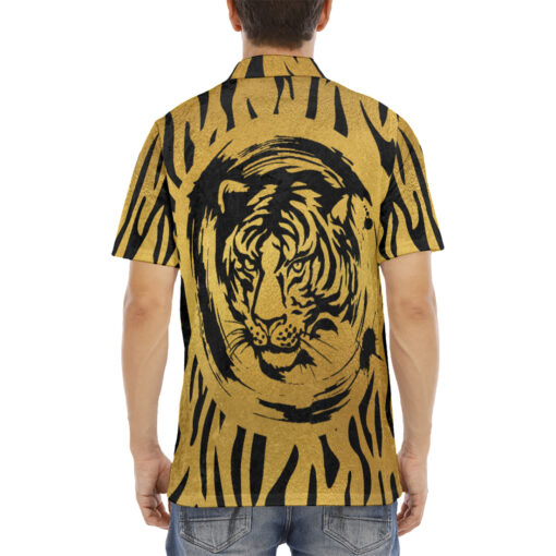 Black Tiger on Gold Velvet Polo Shirt - Image 4