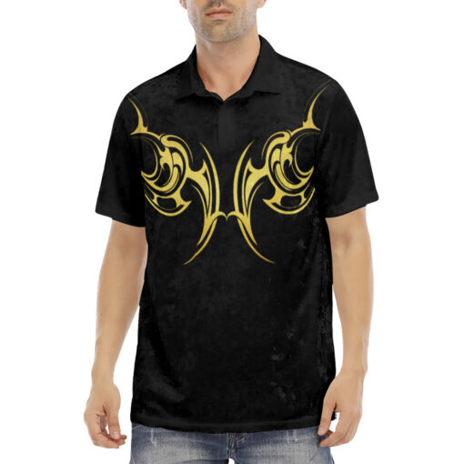 Gold Tribal Tattoo Velvet Polo Shirt - Image 2