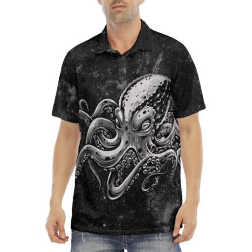 Gray Octopus Velvet Polo Shirt - Image 2