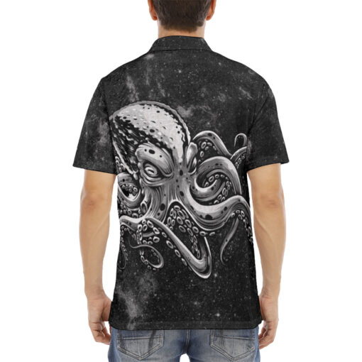 Gray Octopus Velvet Polo Shirt - Image 4