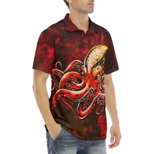 Red Octopus Velvet Polo Shirt - Image 3