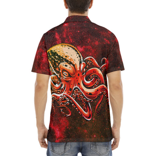 Red Octopus Velvet Polo Shirt - Image 4