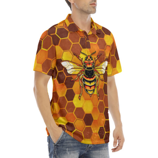 Bees Honeycomb Velvet Polo Shirt - Image 3