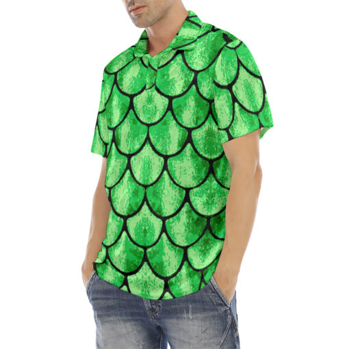 Green Glow Fish Scales Velvet Polo Shirt