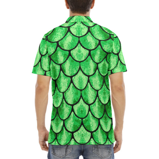 Green Glow Fish Scales Velvet Polo Shirt - Image 4