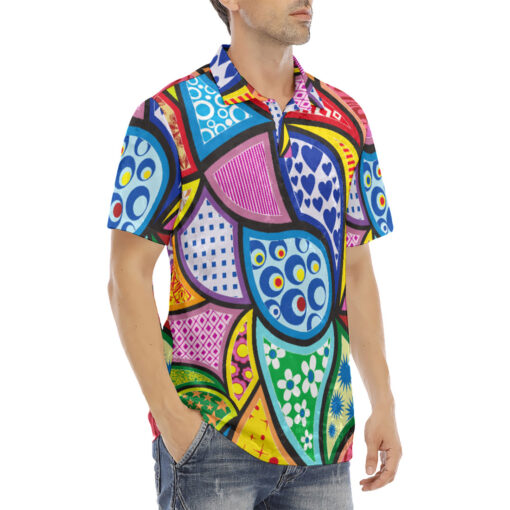 Ethnic Colorful Ornament Velvet Polo Shirt - Image 3