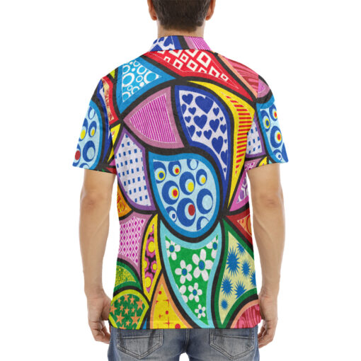 Ethnic Colorful Ornament Velvet Polo Shirt - Image 4