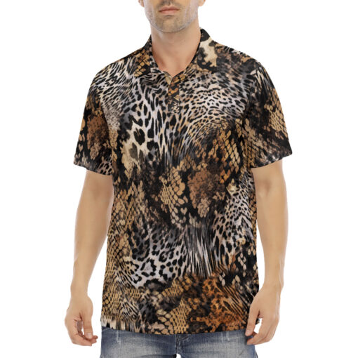 Leopard Snake Skin Mix Velvet Polo Shirt - Image 2