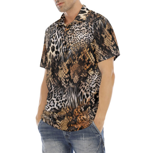 Leopard Snake Skin Mix Velvet Polo Shirt