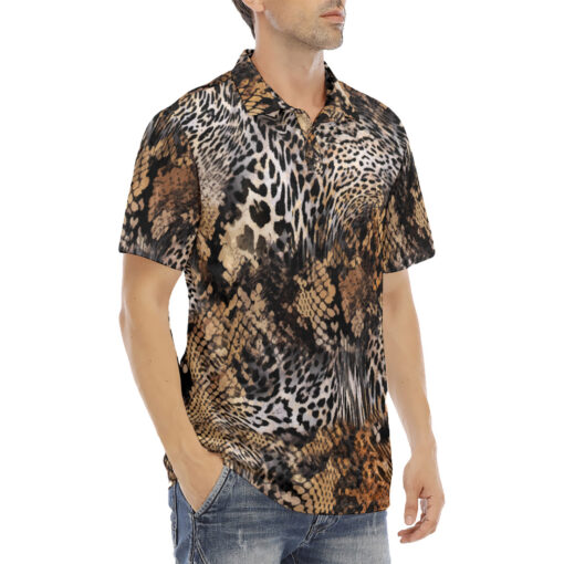 Leopard Snake Skin Mix Velvet Polo Shirt - Image 3