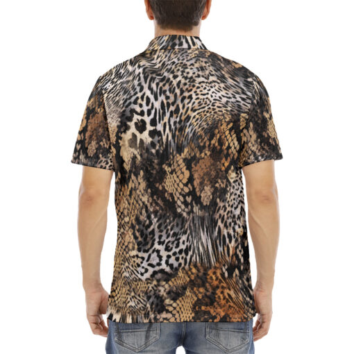 Leopard Snake Skin Mix Velvet Polo Shirt - Image 4