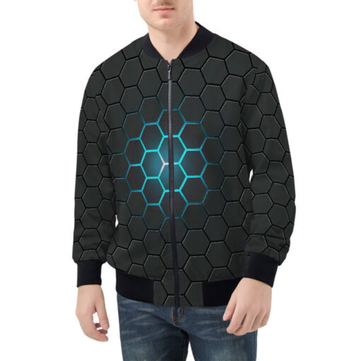 Dark Gray Hexagons Bomber Jacket - Image 2