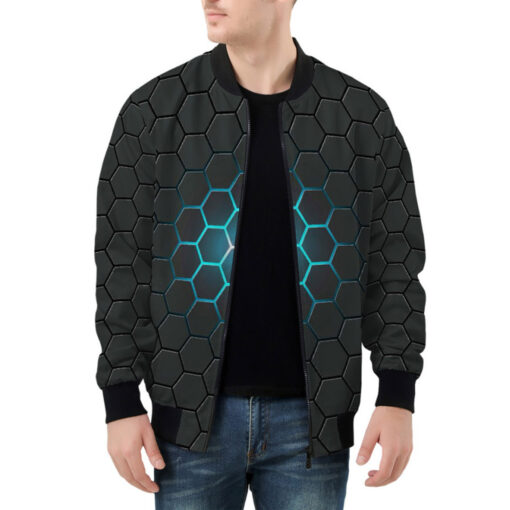 Dark Gray Hexagons Bomber Jacket