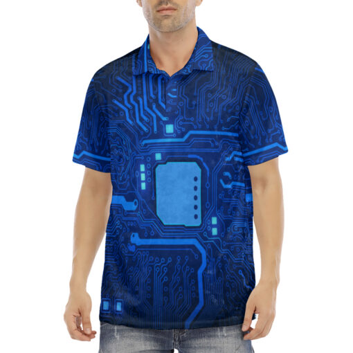 Computer Circuit Board Velvet Polo Shirt - Image 2