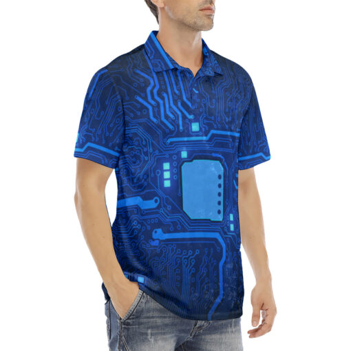 Computer Circuit Board Velvet Polo Shirt - Image 3