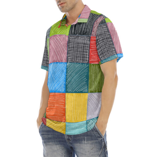 Patchwork Stroke Drawing Velvet Polo Shirt