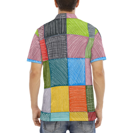 Patchwork Stroke Drawing Velvet Polo Shirt - Image 4