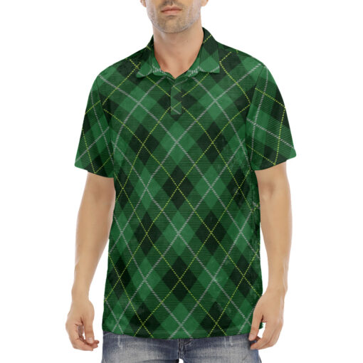 Green Tartan Plaid Velvet Polo Shirt - Image 2