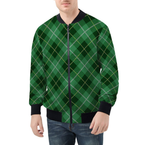 Green Tartan Plaid Bomber Jacket - Image 2