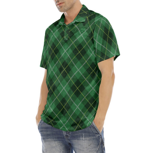 Green Tartan Plaid Velvet Polo Shirt