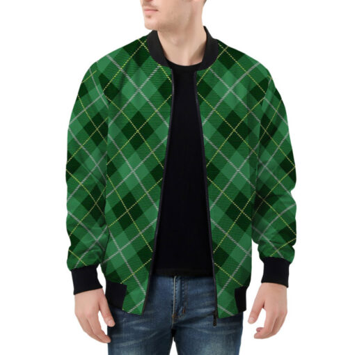 Green Tartan Plaid Bomber Jacket