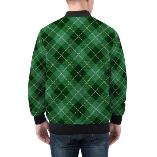 Green Tartan Plaid Bomber Jacket - Image 3