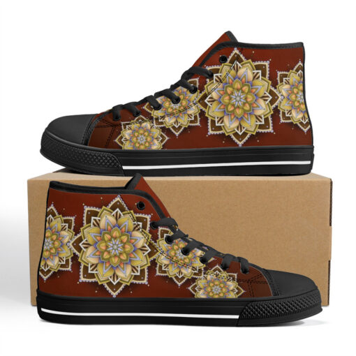 Yellow on Red Mandala High-Top Shoes