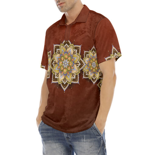 Yellow on Red Mandala Velvet Polo Shirt