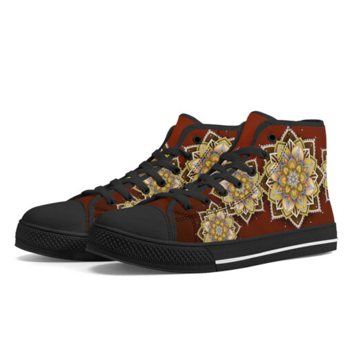 Yellow on Red Mandala High-Top Shoes - Image 2