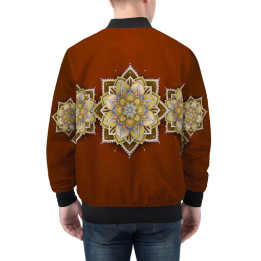 Yellow on Red Mandala Bomber Jacket - Image 3