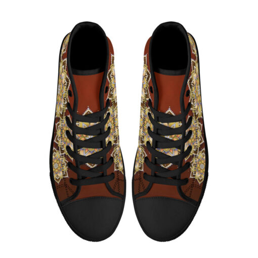 Yellow on Red Mandala High-Top Shoes - Image 3