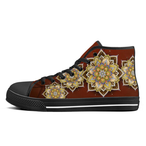 Yellow on Red Mandala High-Top Shoes - Image 4