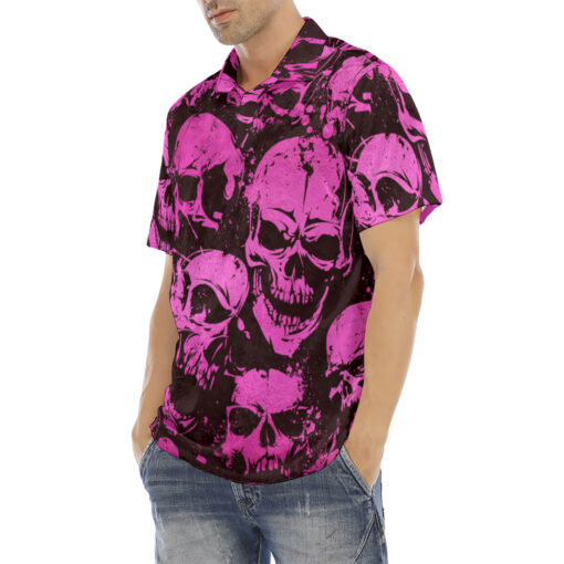 Pink Grunge Skulls Velvet Polo Shirt