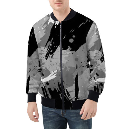 Abstract Gray Grunge Bomber Jacket - Image 2