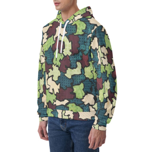 Grunge Fabric Patchwork Men's Hoodie - Image 3