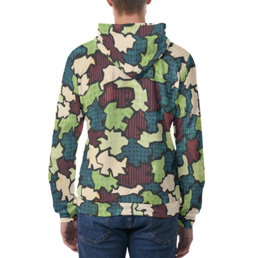 Grunge Fabric Patchwork Men's Hoodie - Image 4