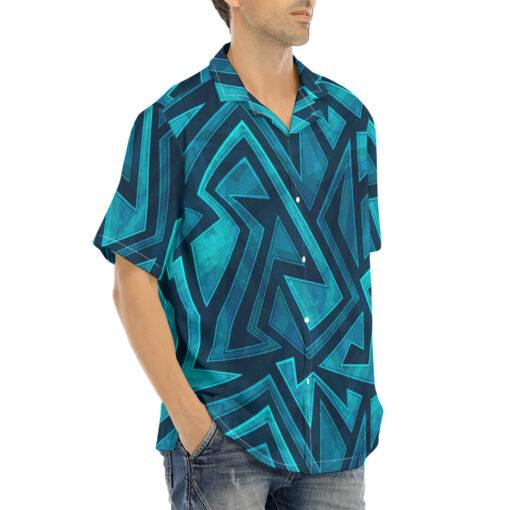 Blue Grunge Maze Hawaiian Shirt - Image 2