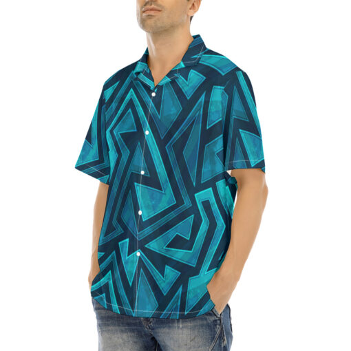 Blue Grunge Maze Hawaiian Shirt - Image 3