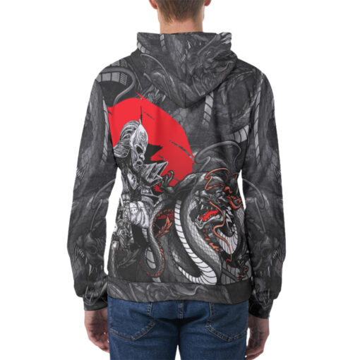 Japanese Dragon and Samurai Men's Hoodie - Image 4