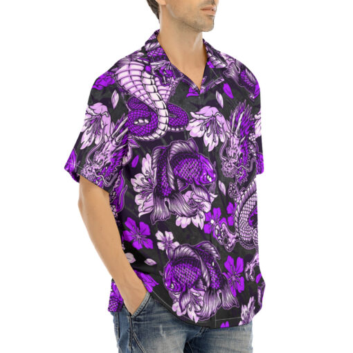 Japanese Dragon Snake Koi Fish Hawaiian Shirt - Image 2