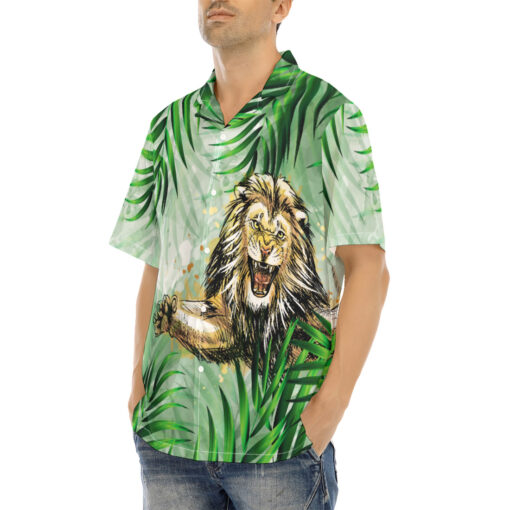 Lion Jumping from Jungle Hawaiian Shirt - Image 3