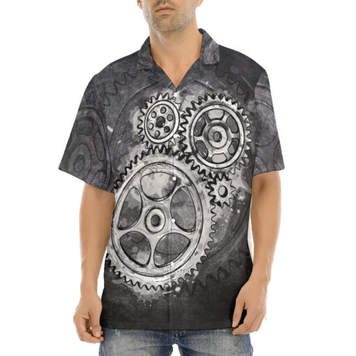 Gray Steampunk Gears Hawaiian Shirt