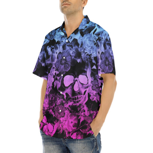 Neon Skulls Flowers Hawaiian Shirt - Image 3