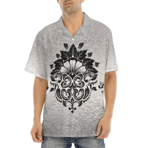 Black on Silver Damask Ornament Hawaiian Shirt