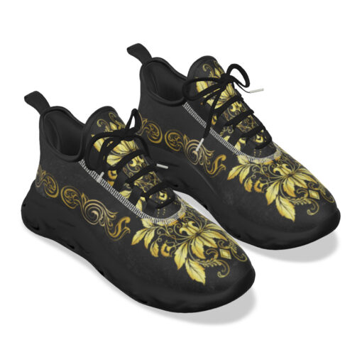 Gold on Black Damask Ornament Sports Shoes - Image 5