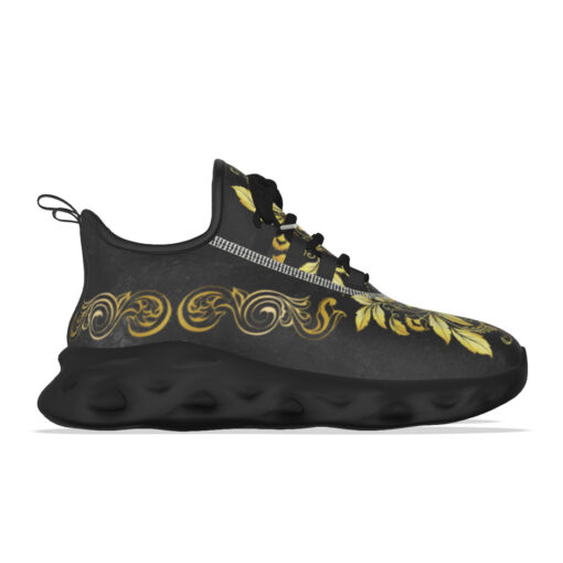 Gold on Black Damask Ornament Sports Shoes - Image 6