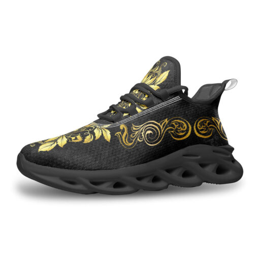 Gold on Black Damask Ornament Sports Shoes