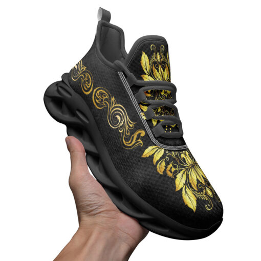 Gold on Black Damask Ornament Sports Shoes - Image 3