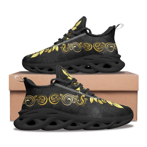 Gold on Black Damask Ornament Sports Shoes - Image 2