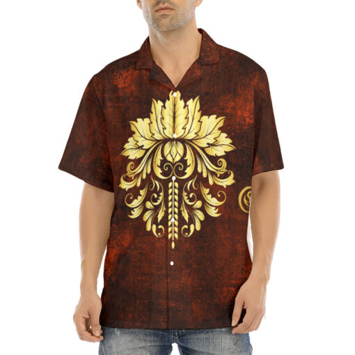 Gold on Red Damask Ornament Hawaiian Shirt